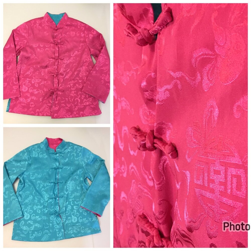 Reversible Mandarin Collar Jacket Frog Closure As… - image 1